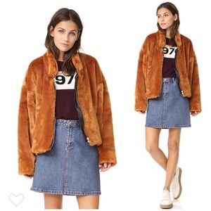 LIKE NEW Free People Furry Bomber Jacket Cognac XS